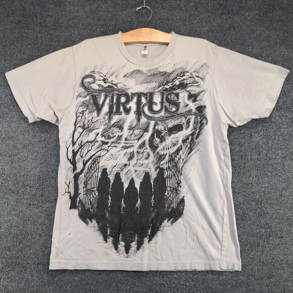 Anvil Men's Virtus Death Wicked T-Shirt Gray Large Skull Grim Reaper Graphic - Picture 2 of 16